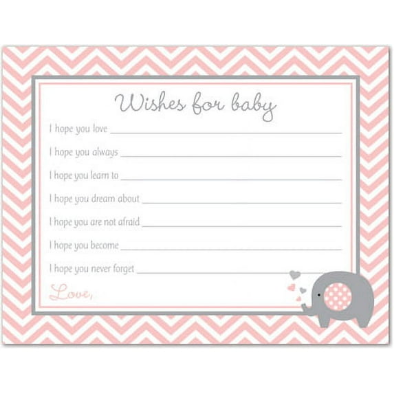 Pink Elephant Baby Shower Wishes for Baby Cards - 48 count