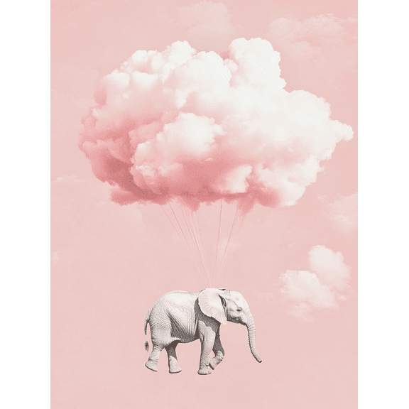 Pink Elephant Cloud Balloon Canvas Art Print Perfect for Bedroom Living Room Nursery Office and Kids Room Decoration.