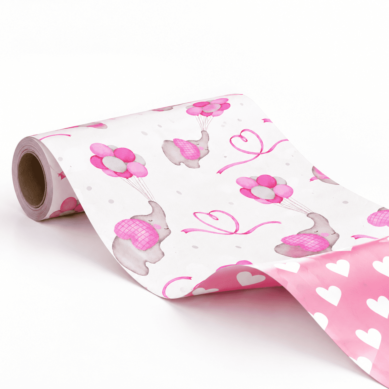 Pink Elephant Gift Wrap Paper Roll, 17 inch x 32.8 ft, Reversible ...