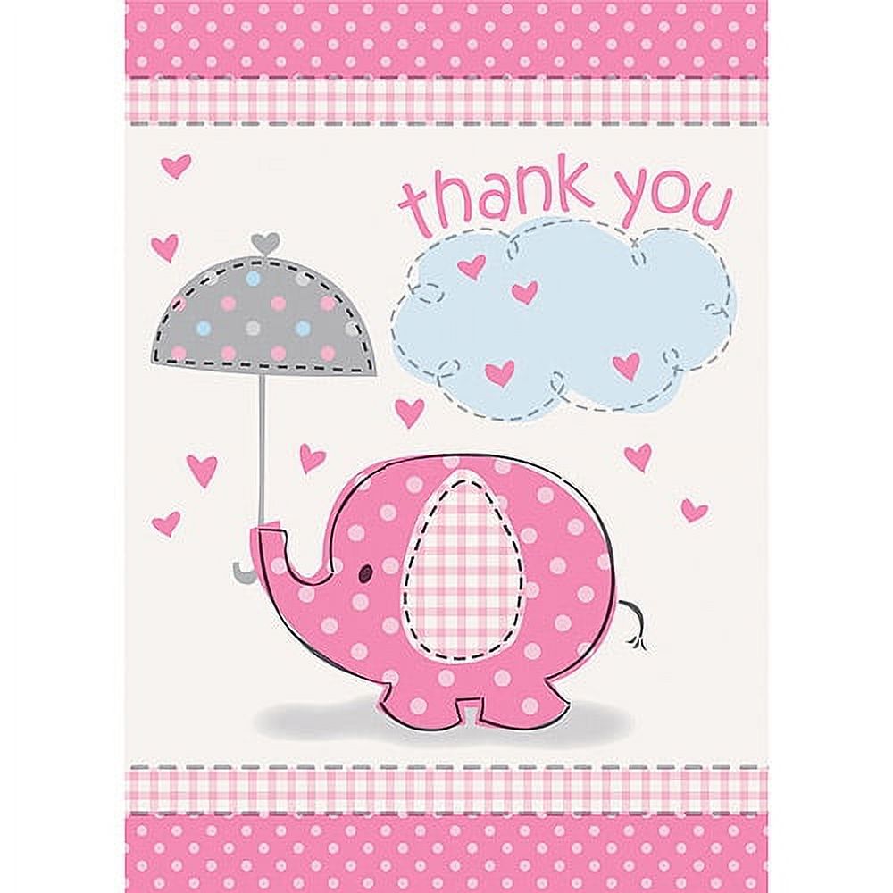 Pink Elephant Girl Baby Shower Thank You Cards, 8ct - image 1 of 3