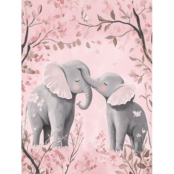 Pink Elephant Mother and Baby Canvas Wall Art Perfect for Bedroom Living Room Nursery Office and Gallery Wall Decor.