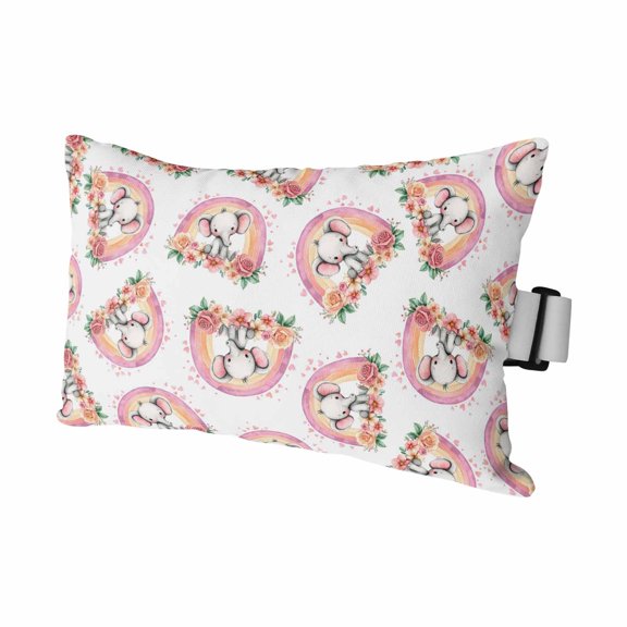 Pink Elephant Outdoor Pillows for Chaise Lounge Chair Waterproof Lumbar Pillows with Insert&Adjustable Elastic Strap Beach Headrest Pillow Spring Floral Cute Cartoon Rainbow Pool Pillow 12"x20"