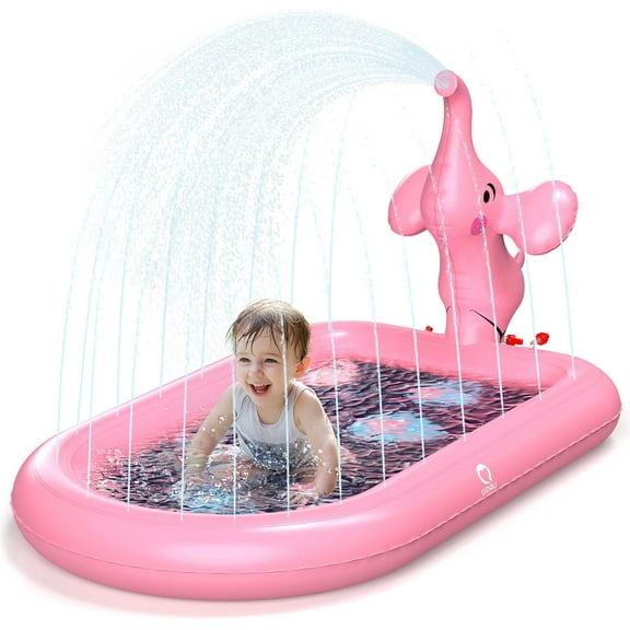 Splash Pads for Toddlers 1-3, Pink Elephant Toy Splash Pad for Kids, Outdoor Play Mat for Babies, Inflatable Sprinkler Pool for Birthday Girl Gifts 1 Year Old Girl