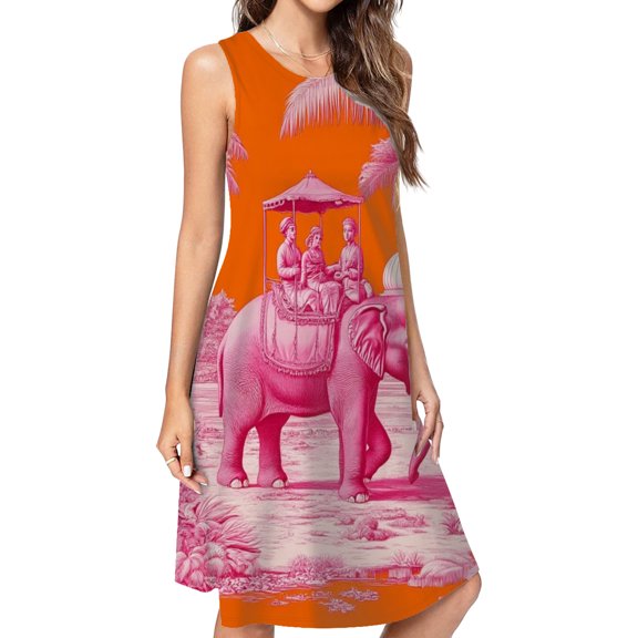 Pink Elephant Tropical Riders Paradise Spring Summer Dresses For Women Fashion Dress Casual Sleeveless Loose Sundress With Pockets
