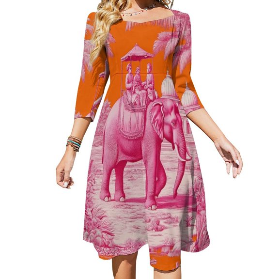 Pink Elephant Tropical Riders Paradise Womens Summer Dress Tie Back A Line Flare Dress