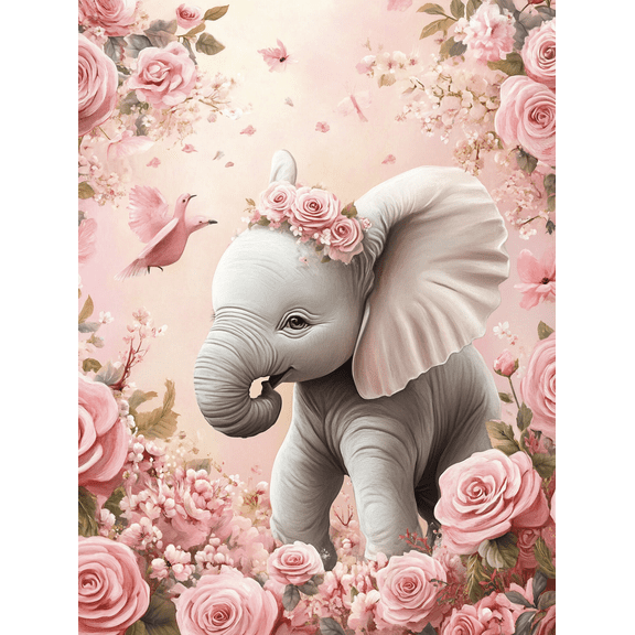 Pink Elephant and Roses Floral Canvas Art Print Perfect for Bedroom Living Room Bathroom Nursery and Office Decor