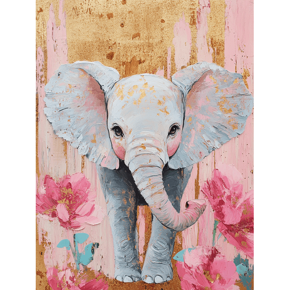 Pink Elephant with Peonies Canvas Wall ArtSuitable for Living Room Bedroom Nursery Office and Hallway Decoration.