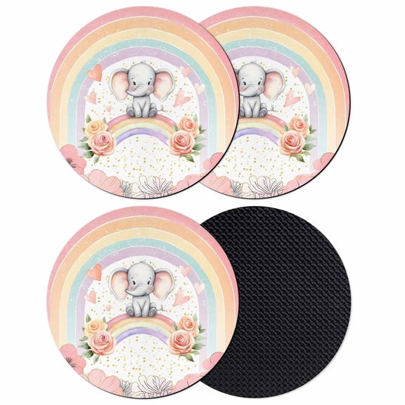 Pink Elephants Coasters Set of 4, Absorbent Coasters for Drinks, Cute Rainbow Spring Floral Botanical Coaster for Desk Coffee Table Protection, Home Decor House Warming Gifts 4"