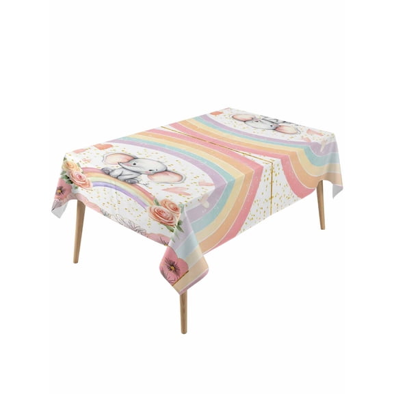 Pink Elephants Table Cloth, Waterproof Tablecloth for Rectangle Tables, Cute Rainbow Spring Floral Botanical Reusable Washable Fabric Table Cover for Restaurant Kitchen Dining Tables 60"x120"