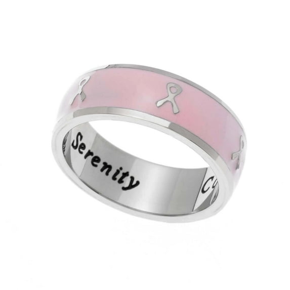 Pink Enamel Courage, Strength & Serenity Breast Cancer Awareness Ring size 8