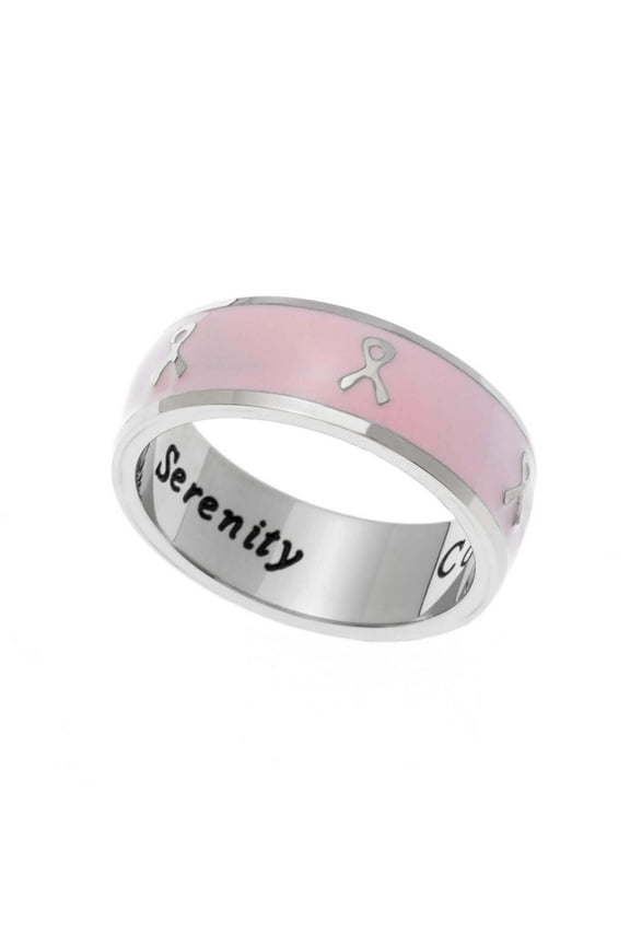 Pink Enamel Courage, Strength & Serenity Breast Cancer Awareness Ring size 9