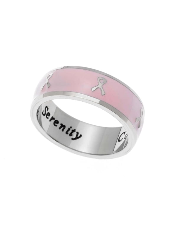 Pink Enamel Courage, Strength & Serenity Breast Cancer Awareness Ring size 9