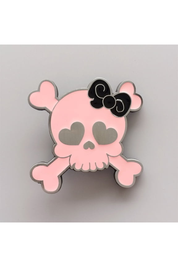 Pink Enamel Punk Rock Emo Tattoo Skull Girl Belt Buckle