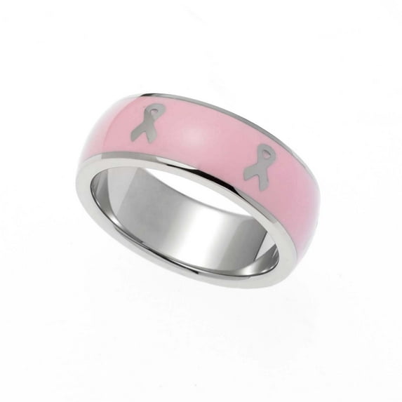 Pink Enamel Ribbon Stainless Steel Inspirational Ring size 9