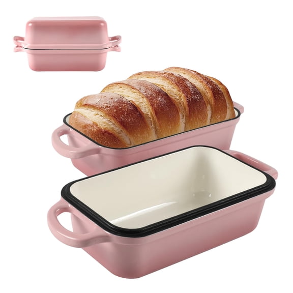 Pink Enameled Cast Iron Bread Loaf Pan With Lid For Baking