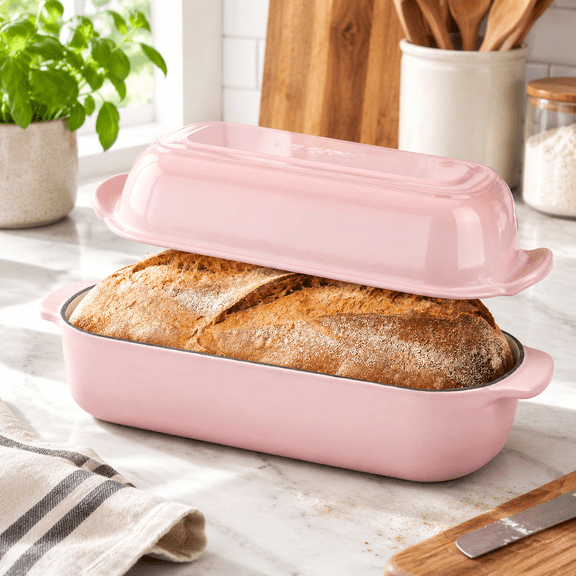 Pink Enameled Cast Iron Loaf Pan With Lid 2-in-1 Dutch Oven for Homemade Baking