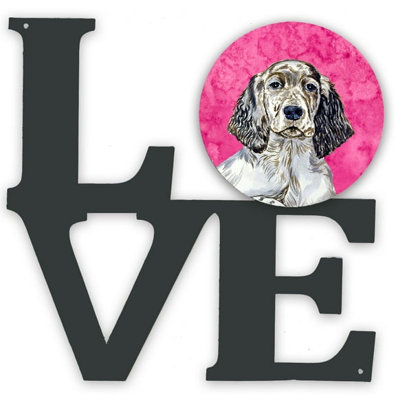 Pink English Setter Metal Wall Artwork LOVE