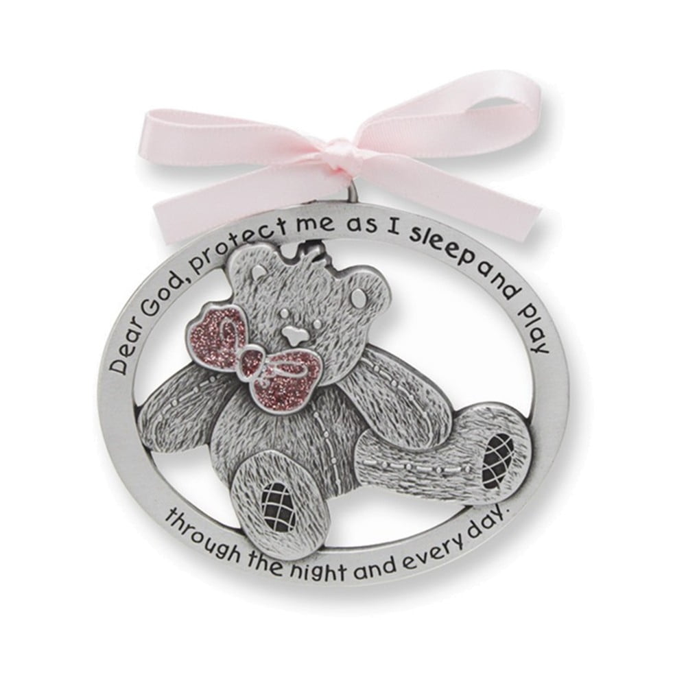 Pink Epoxy Pewter Finish Teddy Bear Crib Medal QGM4172 - Walmart.com