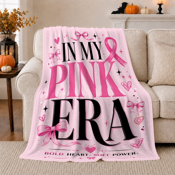 My Pink Era Bold Heart Power, Cozy Typography Art Scene, Warm Flannel Blanket for Living Room and Reading Nook, Art Lovers Valentine's Day Gift, Artistic Home Decor