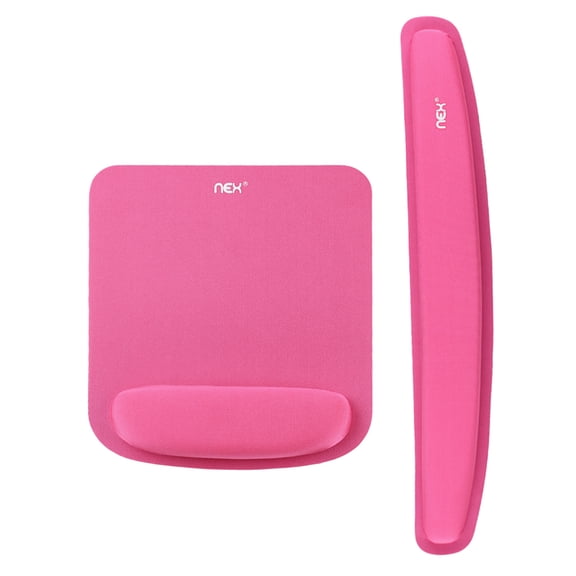 Pink Ergonomic Wrist Support Set, Memory Foam Mouse Pad with Wrist Rest + Keyboard Wrist Rest Pad, Non-Slip Base Lycra Surface for Office Gaming