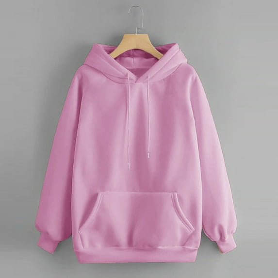 Pink Essentials Hoodie, Polyester Hoodies for Women, Sweatshirt Color Pullover Casual Hooded Sleeve Pocket Women's Long Solid Women's Coat XL