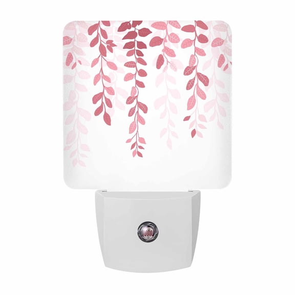 Pink Eucalyptus Floral Leaves Plug-in LED Night Lights Nature Plant Branch Auto Dusk-to-Dawn Sensor for Bedroom, Bathroom, Kitchen, Nursery, Hallway, Stairs, Wall Home Decor