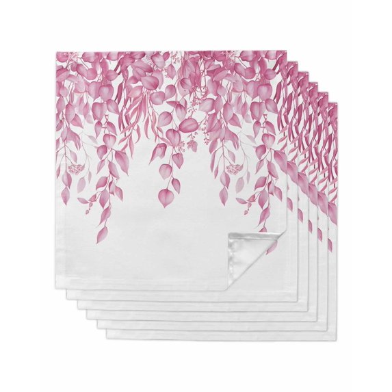 Pink Eucalyptus Leaves Cloth Napkins Set of 6 Reusable Dinner Napkins, Spring Botanical Leaf Branches Cocktail Napkin Washable Table Napkins for Wedding/Holiday Party/Baby Shower 20"x20"