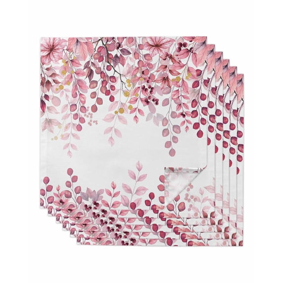 Pink Eucalyptus Leaves Cloth Napkins Set of 6 Reusable Dinner Napkins, Summer Botanical Watercolor Cocktail Napkin Washable Table Napkins for Wedding/Holiday Party/Baby Shower 20"x20"