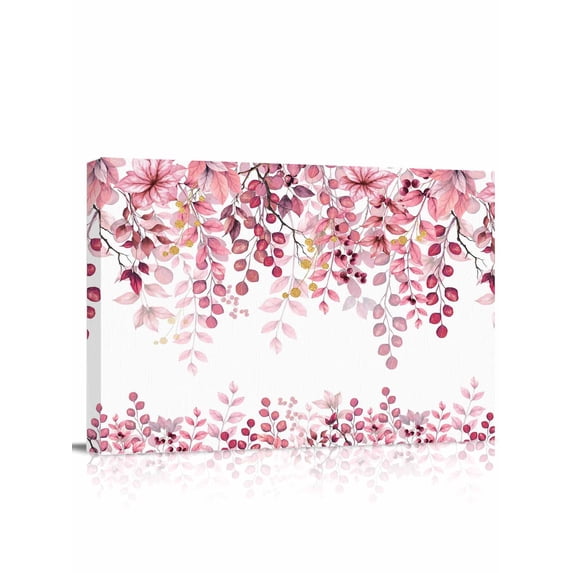 Pink Eucalyptus Leaves Wall Art for Living Room,Canvas Picture Wall Decor for Bathroom Bedroom,Summer Botanical Watercolor Painting Artwork for Office Kitchen Hallway Dining Room Home Decor 16"x20"