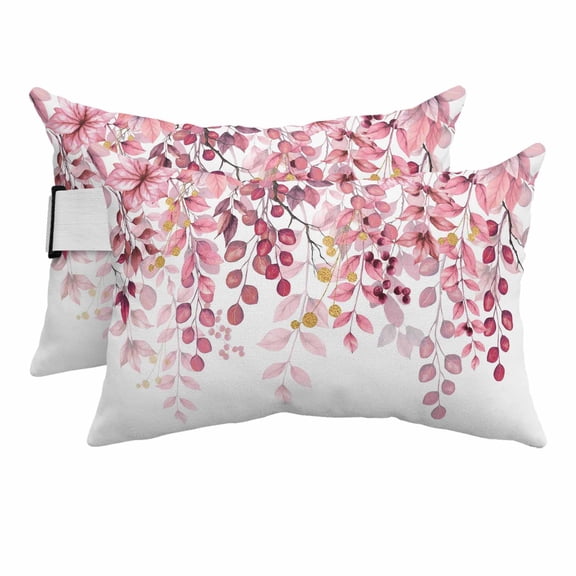 Pink Eucalyptus Outdoor Chaise Lounge Pillows Leaves Abstract Branch Farmhouse Retro Leaf Lumbar Pillows with Insert Adjustable Elastic Strap Headrest Pillow for Recliner 2 Pack 11x16 Inch
