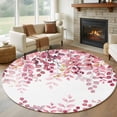 thumbnail image 1 of Pink Eucalyptus Round Living Room Rugs 5 ft, Leaves Abstract Branch Farmhouse Retro Leaf Washable Area Rug with Non-Slip Sturdy Edge Binding Round Carpet for Entryway Kitchen Bedroom Bathroom, 1 of 9