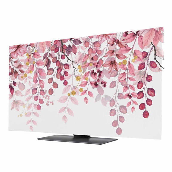 Pink Eucalyptus TV Dust Cover 24 Inch, Leaves Abstract Branch Farmhouse Retro Leaf Computer Monitor Cover Dustproof Stretchable Indoor TV Screen Protector for LED LCD Universal Monitors