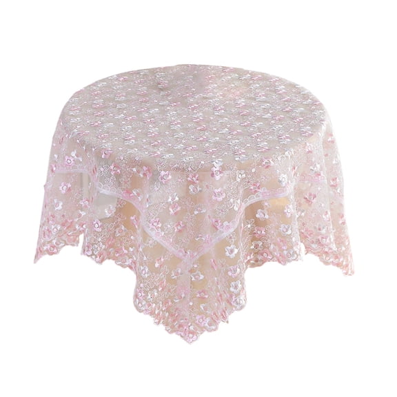 Pink European Style Dining Table Fabric Tea Table Fabric Modern Tv Cover Fabric Small Round Table Bedside Table Lace Yarn Embroidered Tablecloth 33.46X33.46 Inches