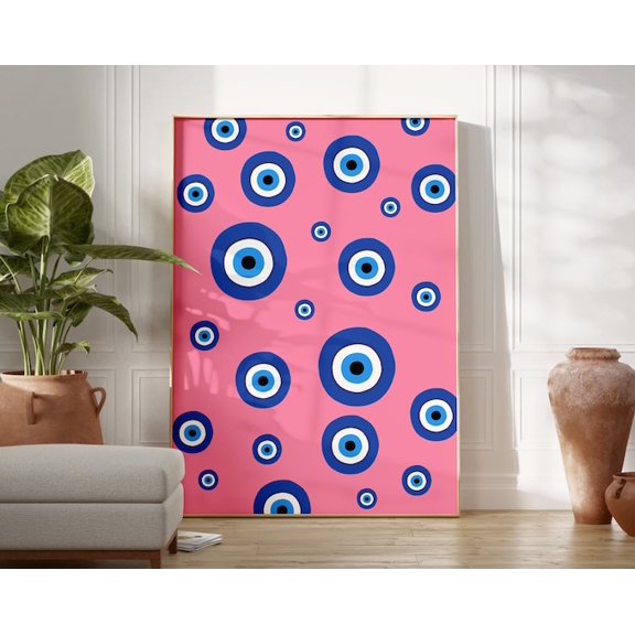 Pink Evil Eye Wall Art Print, Unframed Paper Poster 24x36in