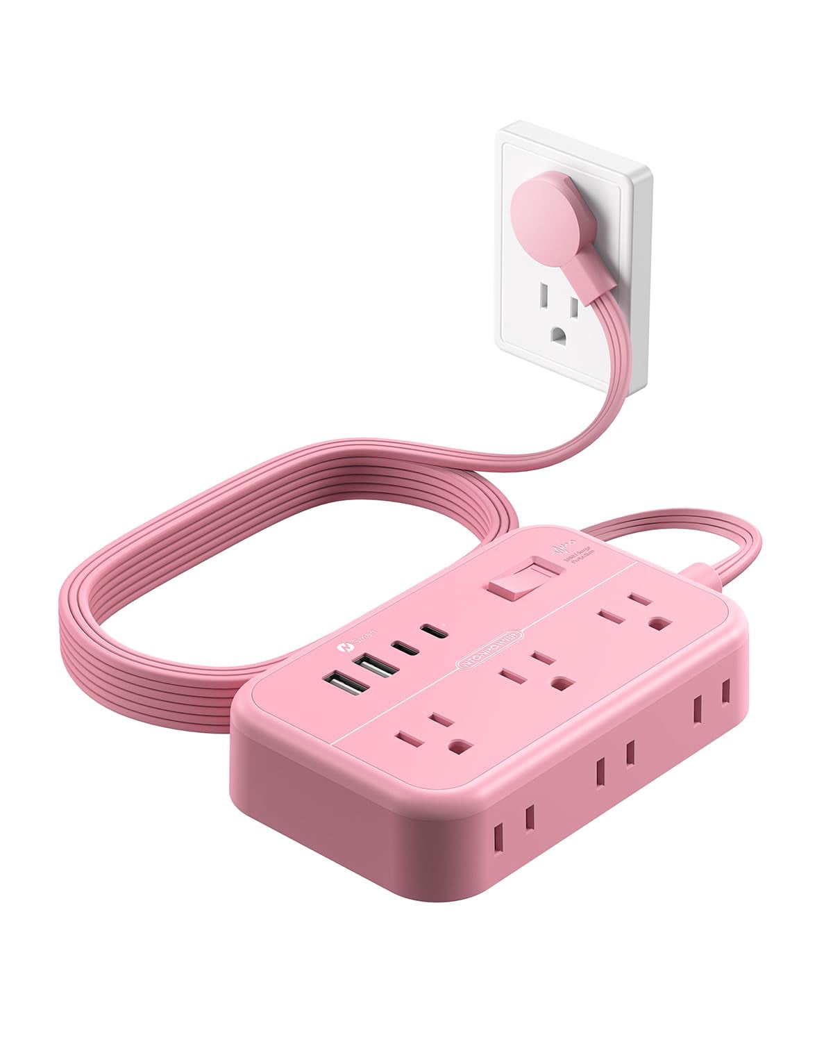Pink Extension Cord Surge Protector Power Strip With 6 Outlets 4 Usb Ports(20w)  Flat Multiple 5 Ft Plug Outlet Extender For Indoor Home Office