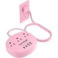 thumbnail image 1 of Pink Extension Cord with Surge Protected 1080J - 5 FT Kawaii Power Strip, 1625W Cute 3 AC Outlet 4 USB (24W/4.8A), Compact for Desk Home Essentials, 1 of 3