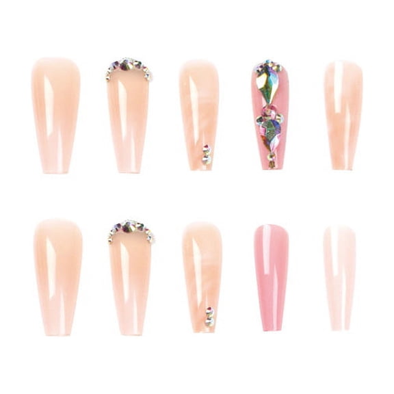 Pink Extra Long Stiletto Press on Nails, Ombre Glossy Fake Nails with Rhinestone Accents, 24 Count