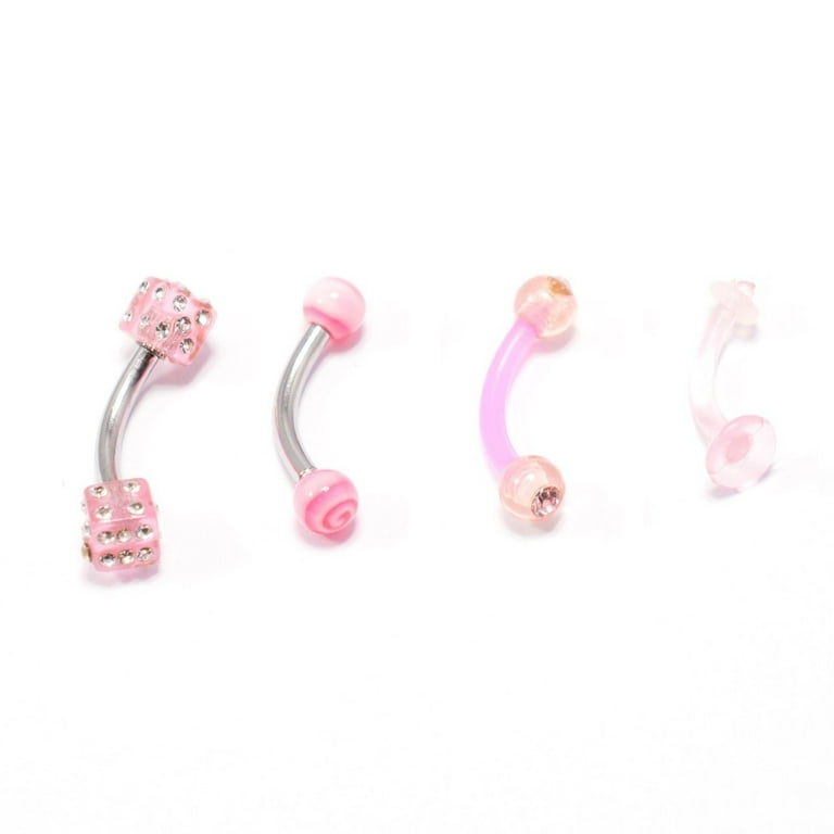 Pink Eyebrow Ring 4pc Dice Swirl Clear Acrylic Bioflex Retainer Cartilage 14G