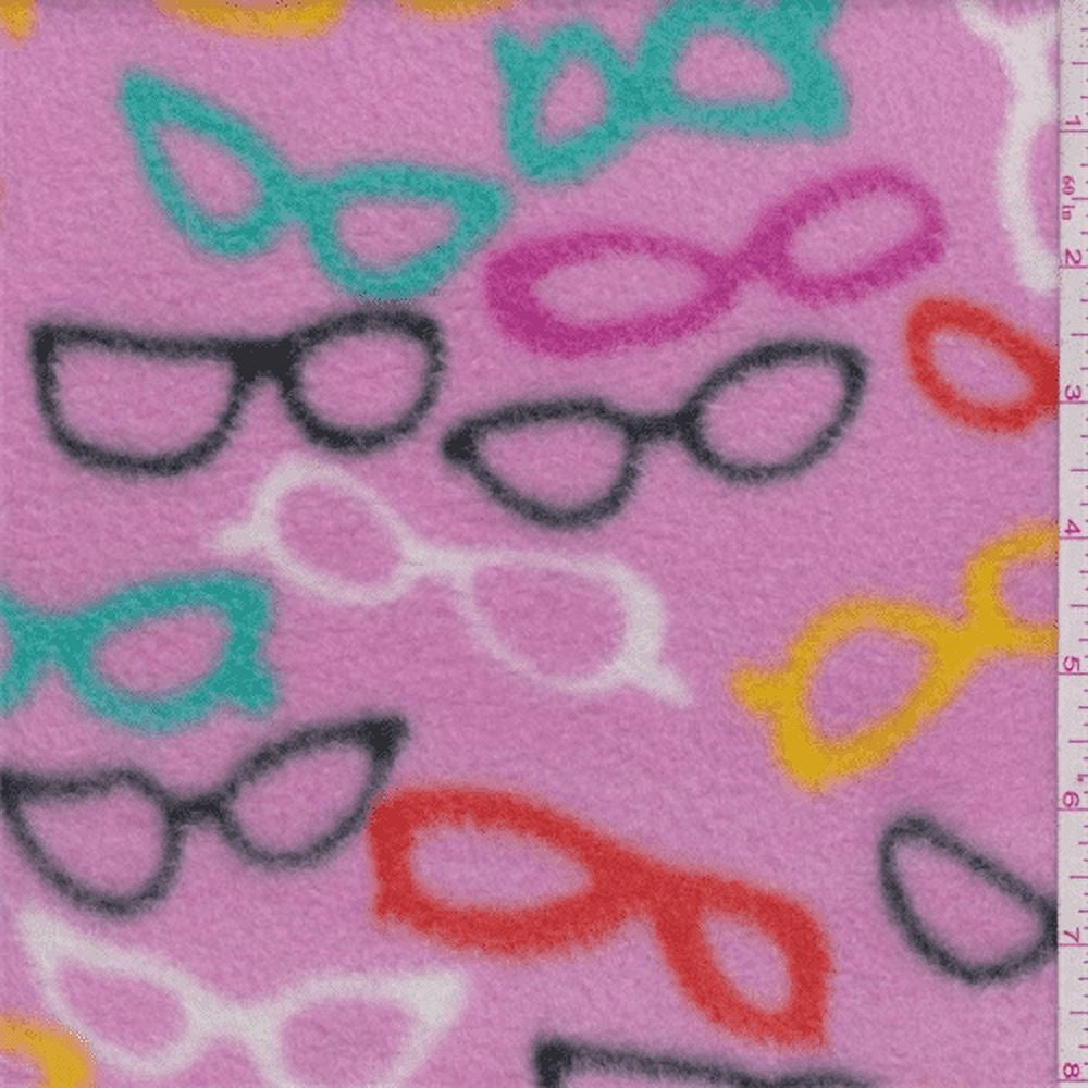Pink Eyeglass Print Polyester Fleece, Fabric By the Yard