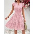 thumbnail image 1 of Pink Eyelet Cap Sleeve V-Neck A-Line Tiered Sundress For Women, 1 of 5