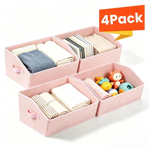 Pink Fabric Storage Bins Set 4 Pack Closet Organizer Storage Cubes Drawer Dividers Foldable Trapezoidal Storage Bins with Dual Handles for Clothes Socks Space Saving Bins DIMJ