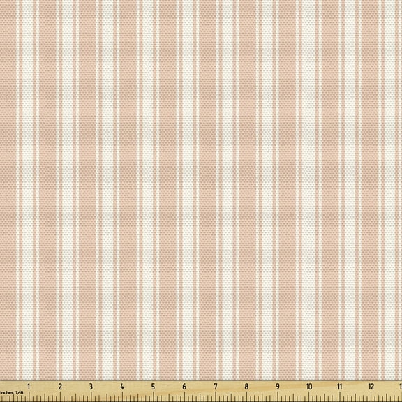 Ambesonne Pink White Fabric by the Yard Upholstery, Romantic Old Country, 3 Yards, Pale Salmon and White