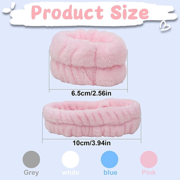 Pink Facial Wristbands, Water Absorbent Spa Wrist Bands for Washing Face, Skincare & Makeup, 2PCS Set