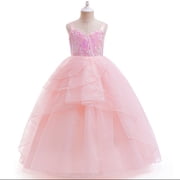 Pink Fairy Princess Dress Halloween Cosplay Dress Birthday Gown, 6-7Y