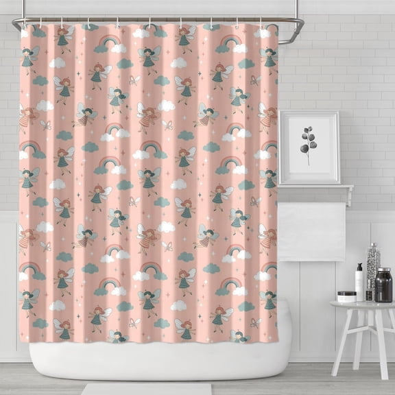 Pink Fairy Rainbow Pattern Shower Curtain 72"x84" ,Bathroom Decorative Shower Curtains Set with 12 Hooks,Modern Waterproof Washable Shower Curtain