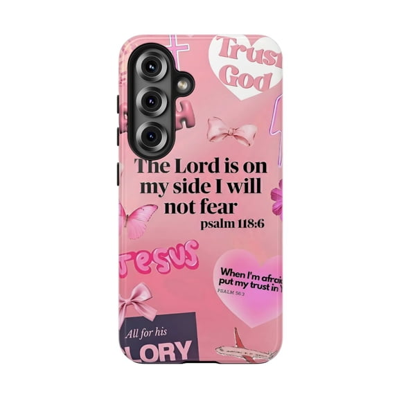 Pink Faith Collage Tough Phone Case Compatible with Galaxy S21, S22, S23, S24, S25 and S26 Series, Christian Bible Verse Protective Cover