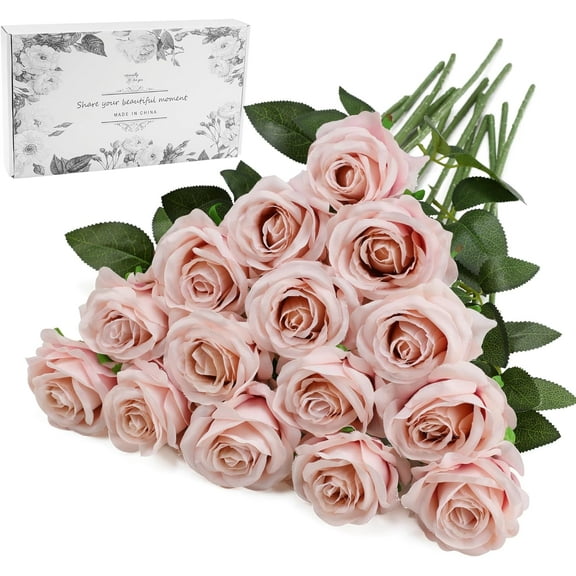 Pink Fake Roses Artificial Flowers - Fake Artificial Roses Silk Flowers with Stems for Home Wedding Hotel Office Centerpiece Decor（Blush Pink）