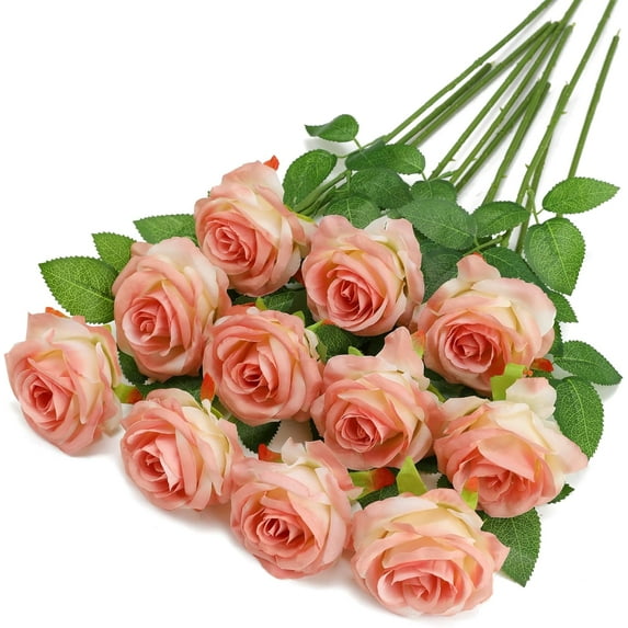Pink Fake Roses Artificial Flowers - Fake Artificial Roses Silk Flowers with Stems for Home Wedding Hotel Office Centerpiece Decor(Gradient Pink)