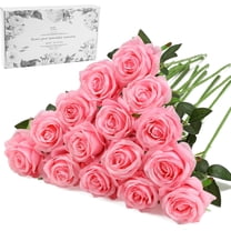 Pink Fake Roses Artificial Flowers - Fake Artificial Roses Silk Flowers with Stems for Home Wedding Hotel Office Centerpiece Decor