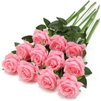 Pink Fake Roses Artificial Flowers - Fake Artificial Roses Silk Flowers with Stems for Home Wedding Hotel Office Centerpiece Decor